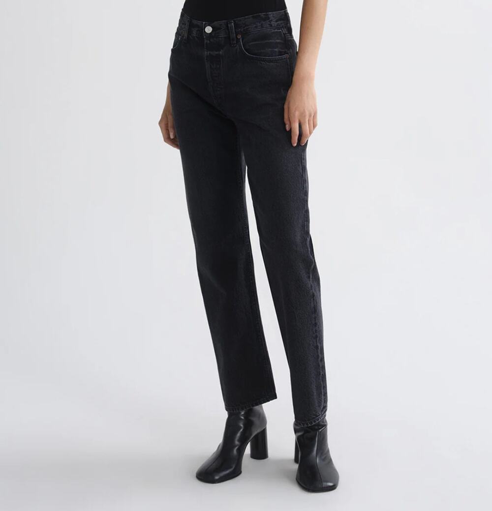 AGOLDE 90s Pinch Waist High Rise Straight Denim Jeans Weightless Vanta Black 25
